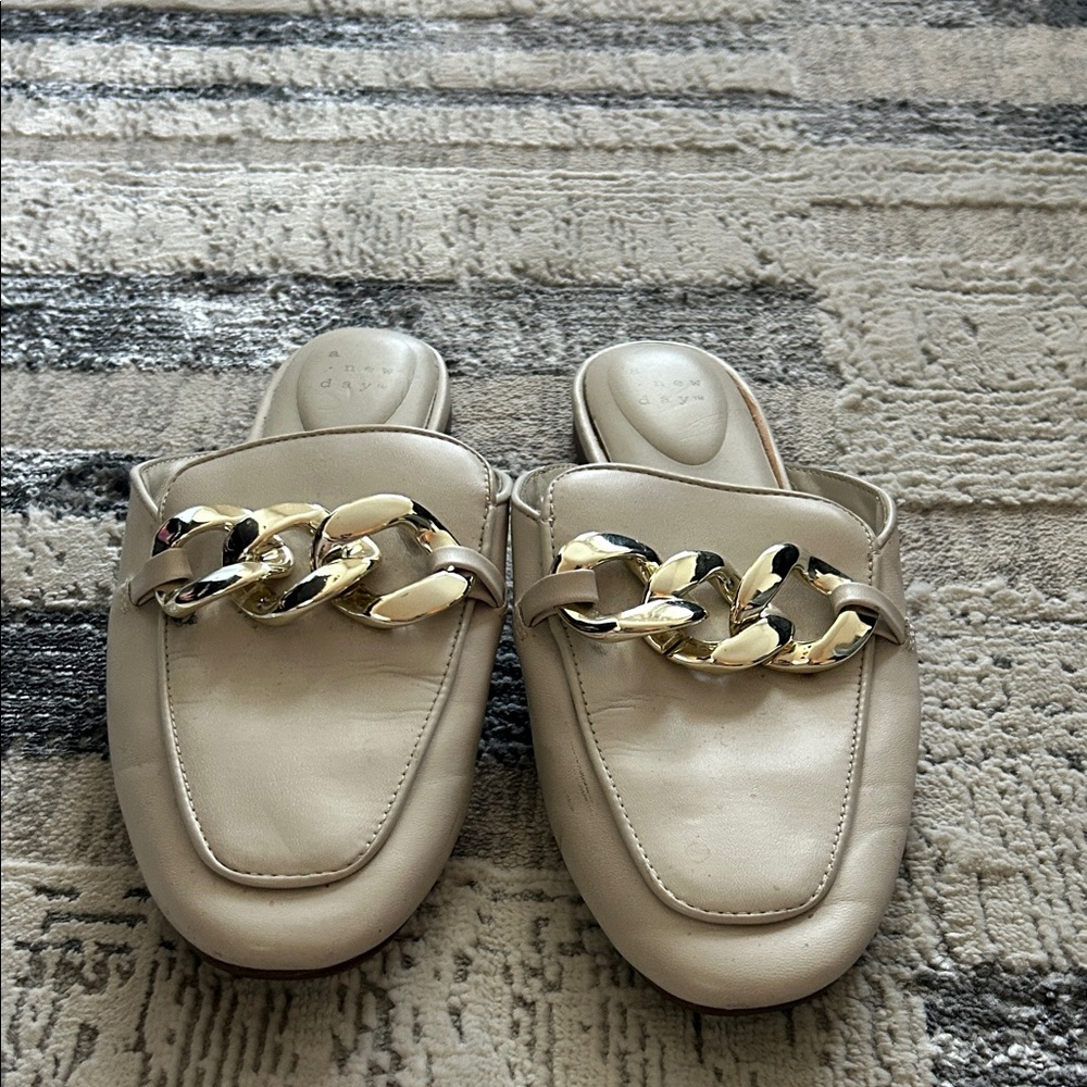 a new day Cream Mules with Gold Chain